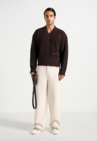 remi-v-neck-signature-knit-jumper-brown