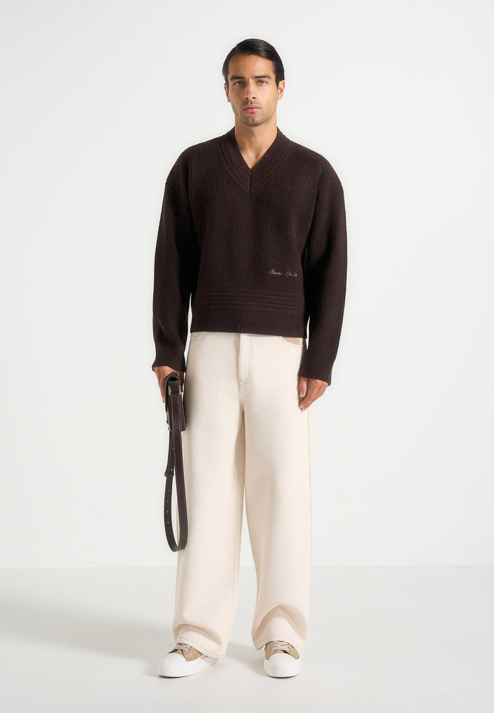 remi-v-neck-signature-knit-jumper-brown