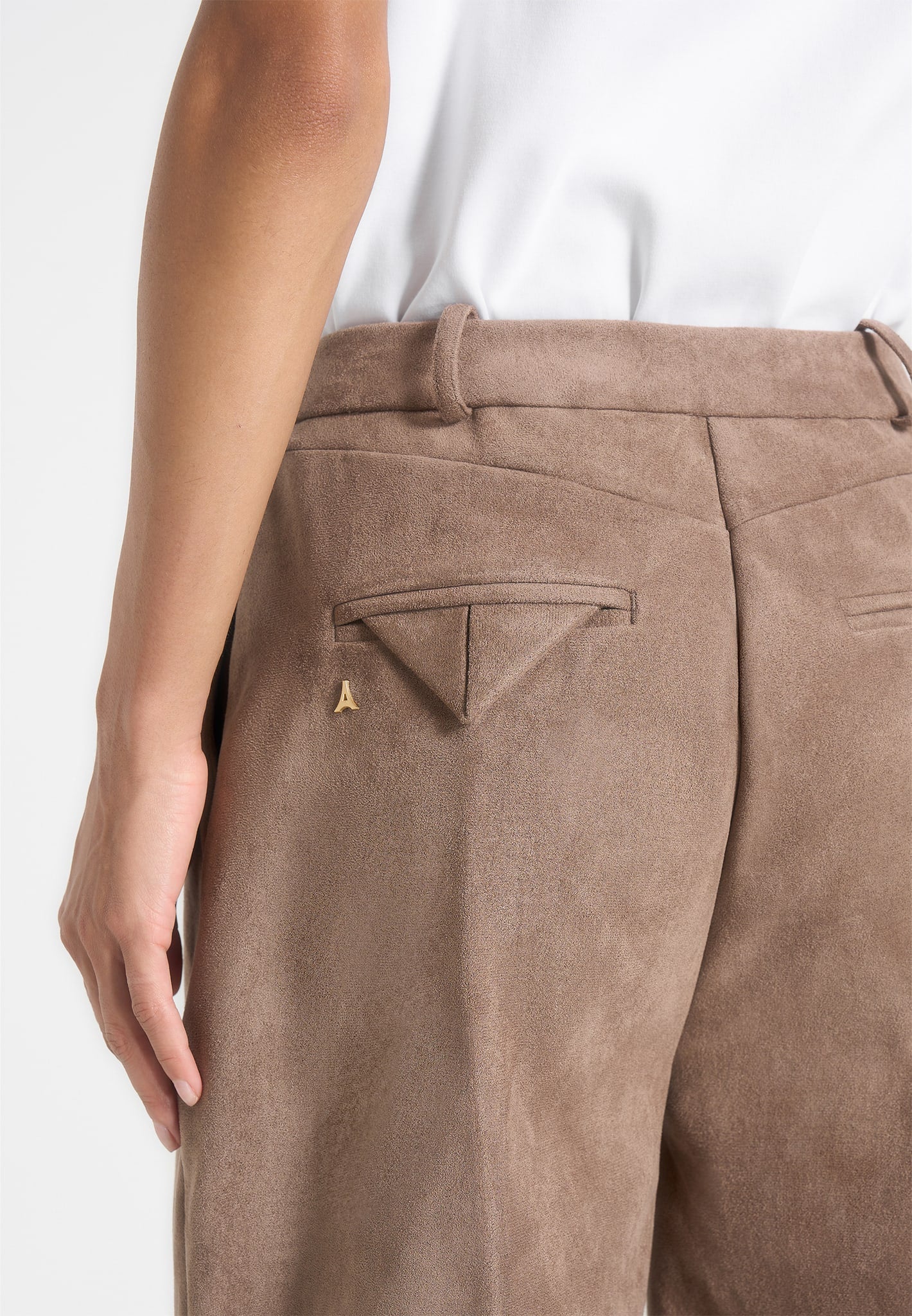 Solene - Suede Wide Leg Pleated Pants - Taupe