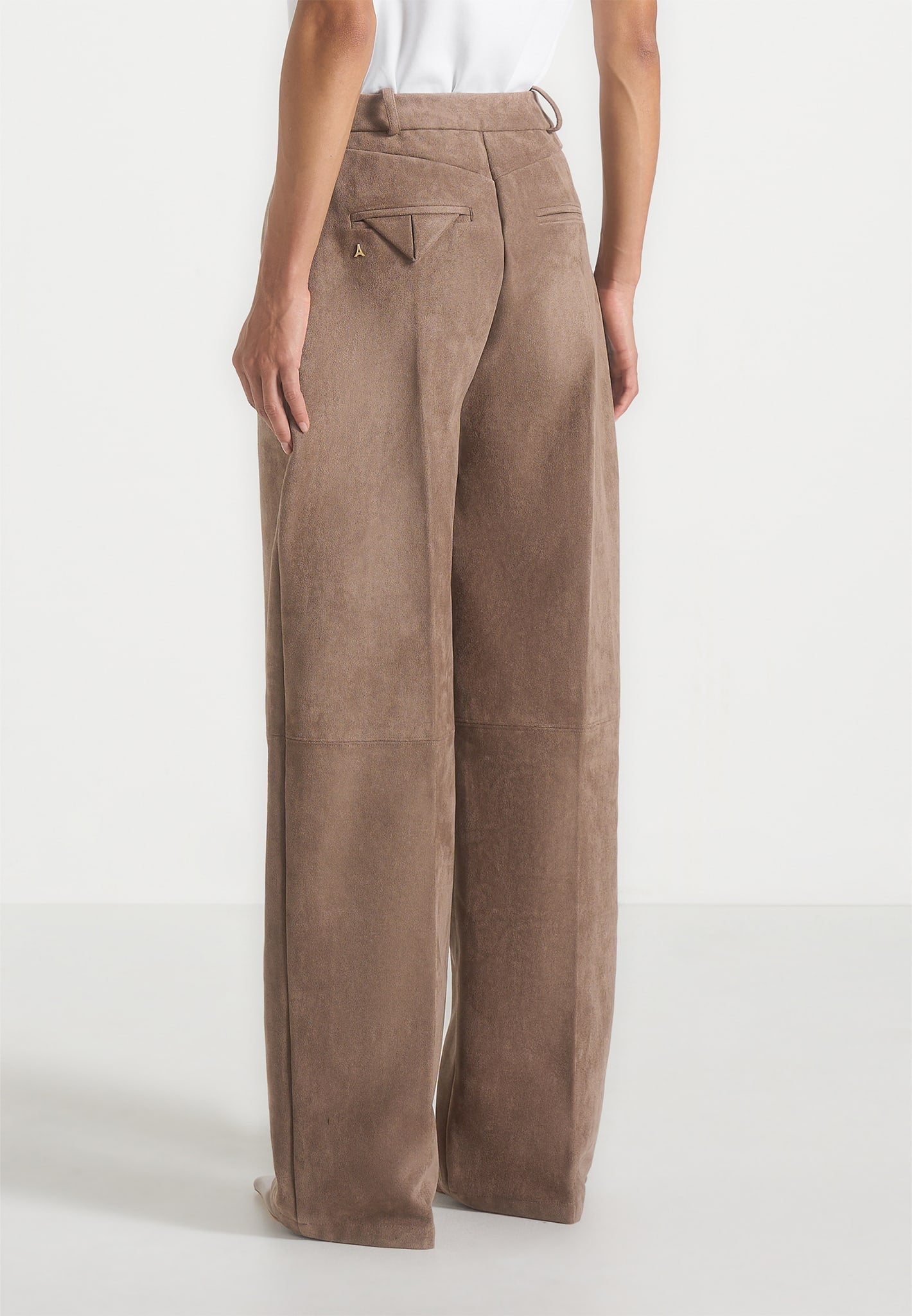 Solene - Suede Wide Leg Pleated Pants - Taupe