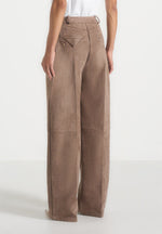 Solene - Suede Wide Leg Pleated Pants - Taupe