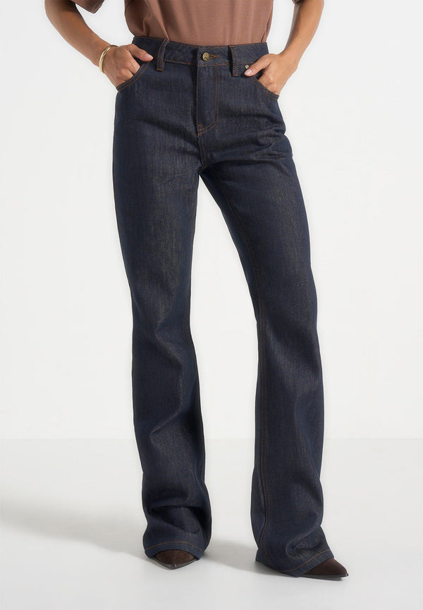 Abbie - Stacked Fit And Flare Jeans - Indigo