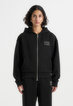 Ray - Unisex Neoprene Cropped Zip Hoodie - Black
