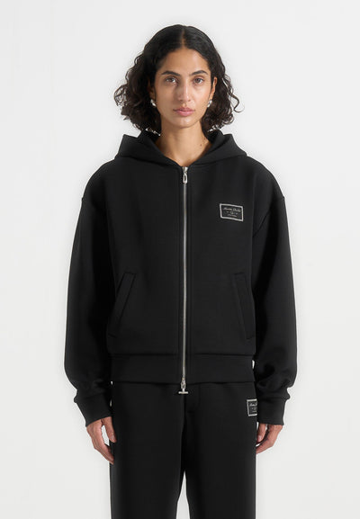 Ray - Unisex Neoprene Cropped Zip Hoodie - Black