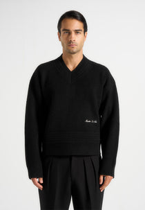 Remi - V-Neck Signature Knit Sweater - Black