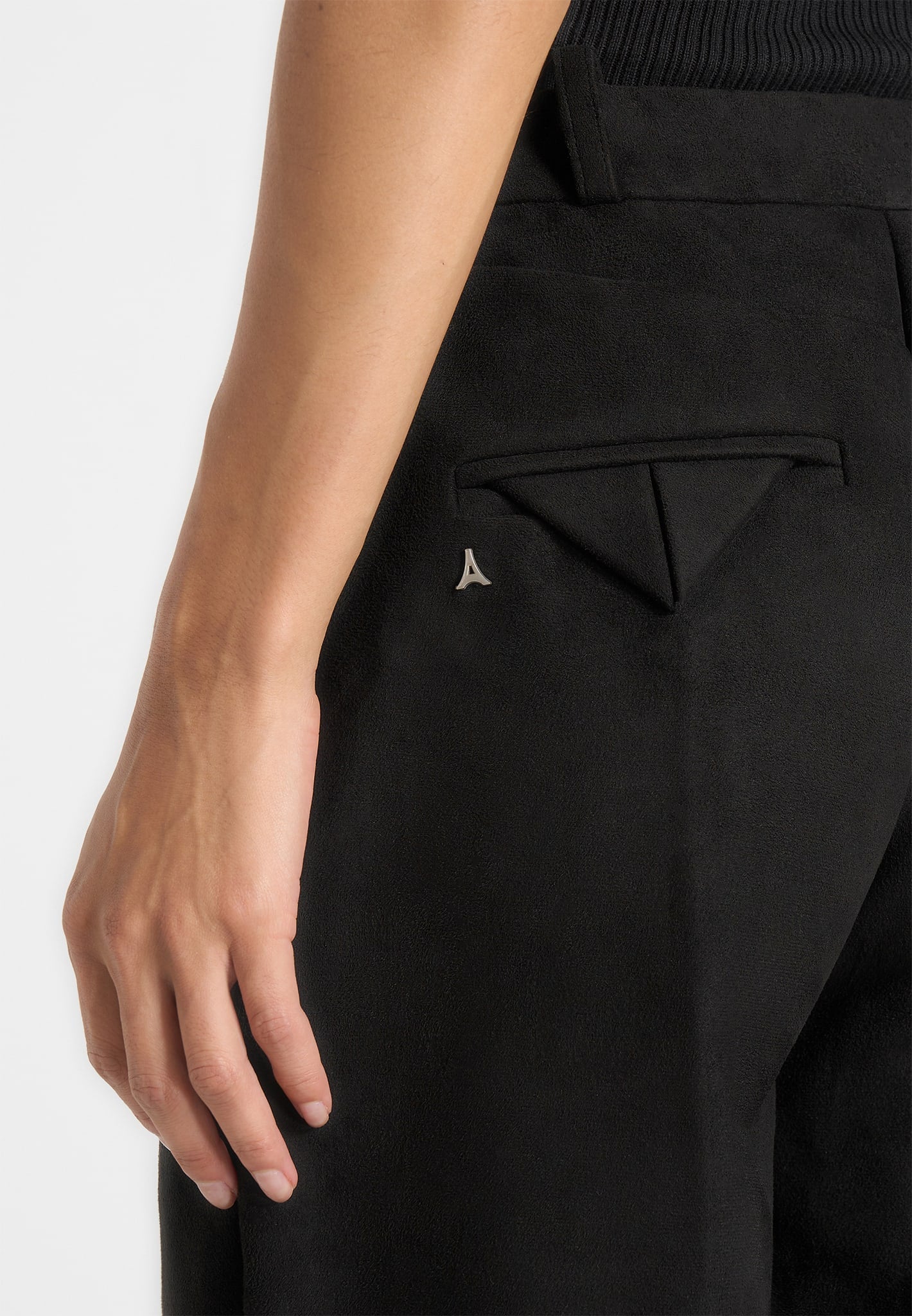 Solene - Suede Wide Leg Pleated Pants - Black