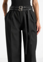 Pascale - Tailored Twin Belt Pants - Black