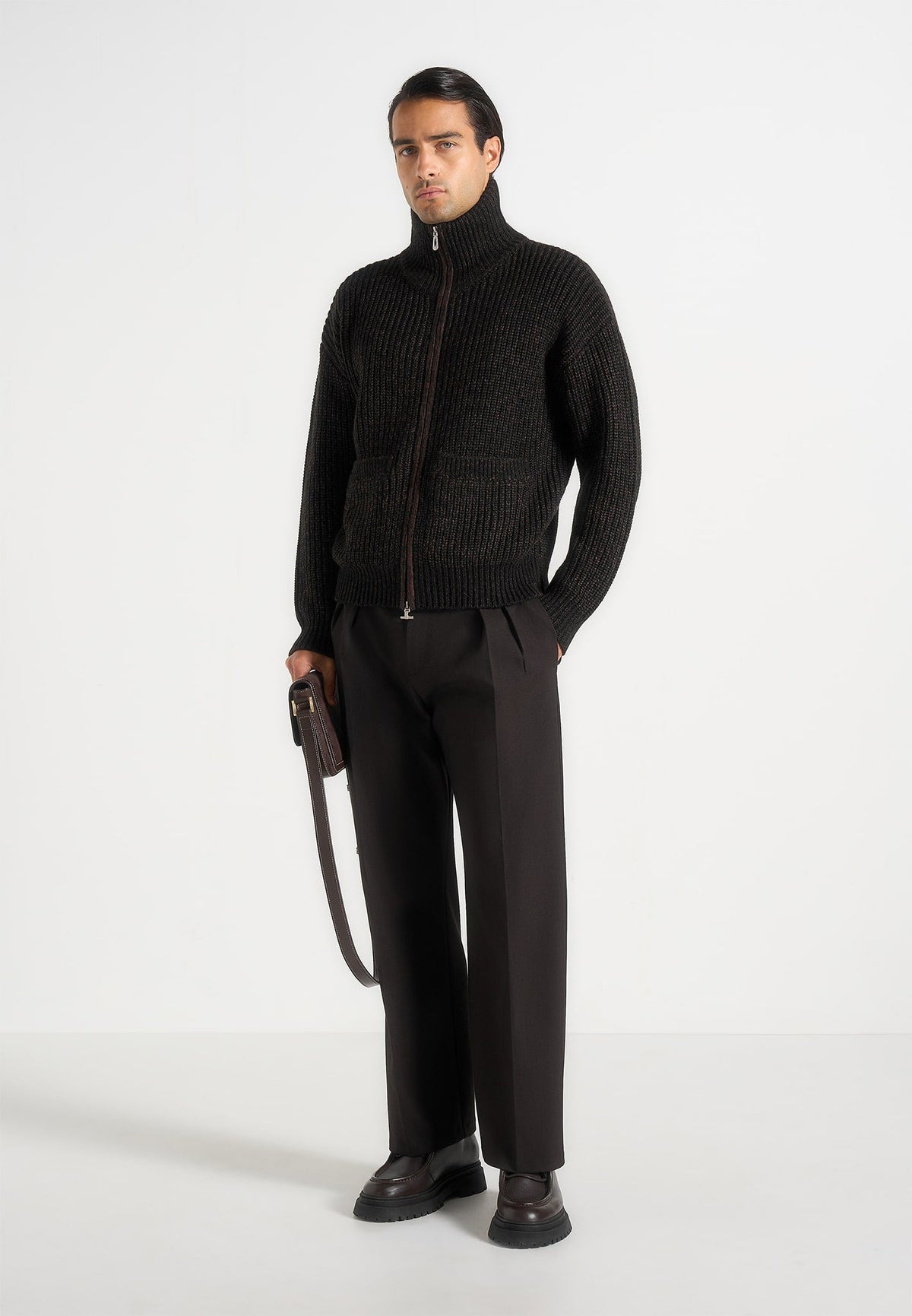 Jamie - Unisex Speckled Zip Through Jacket - Black