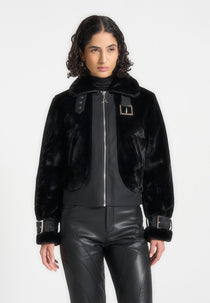 Plush Jacket with Lapel - Black