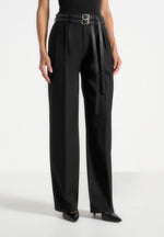 Pascale - Tailored Twin Belt Pants - Black