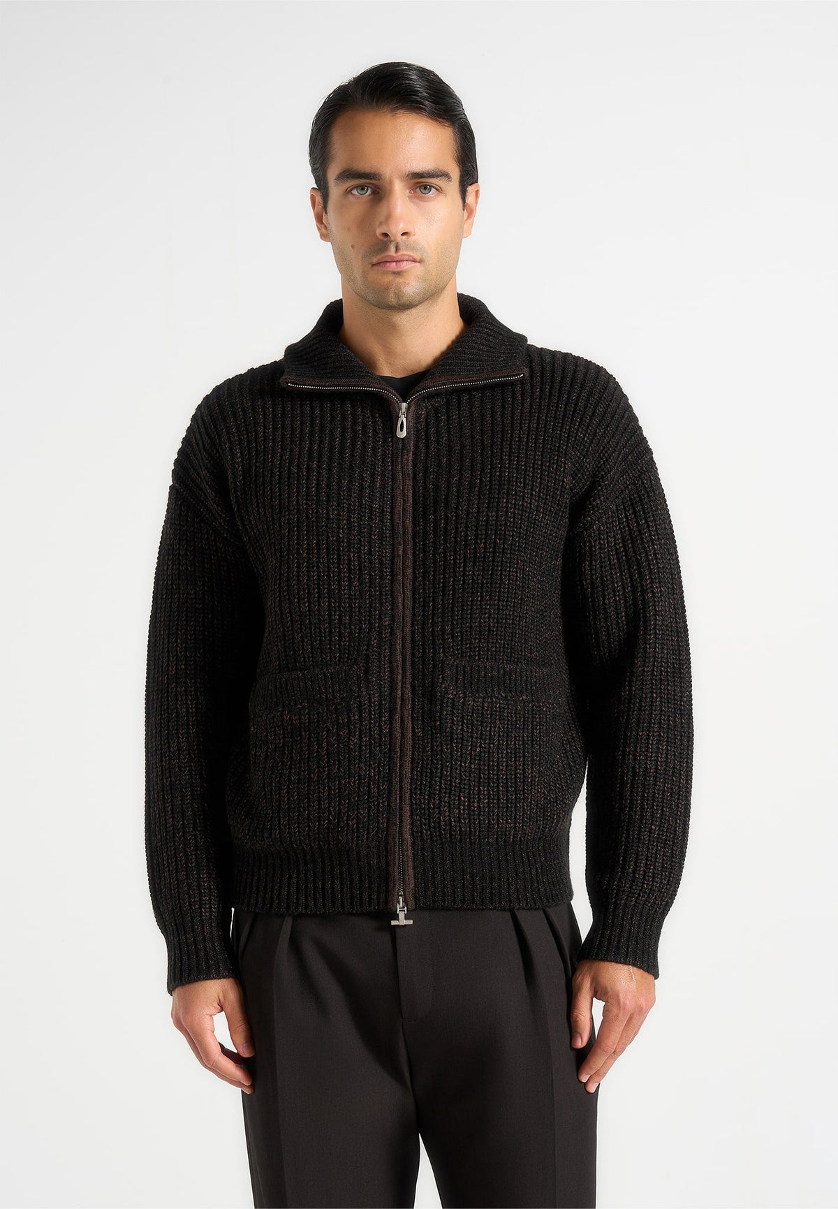 Jamie - Unisex Speckled Zip Through Jacket - Black
