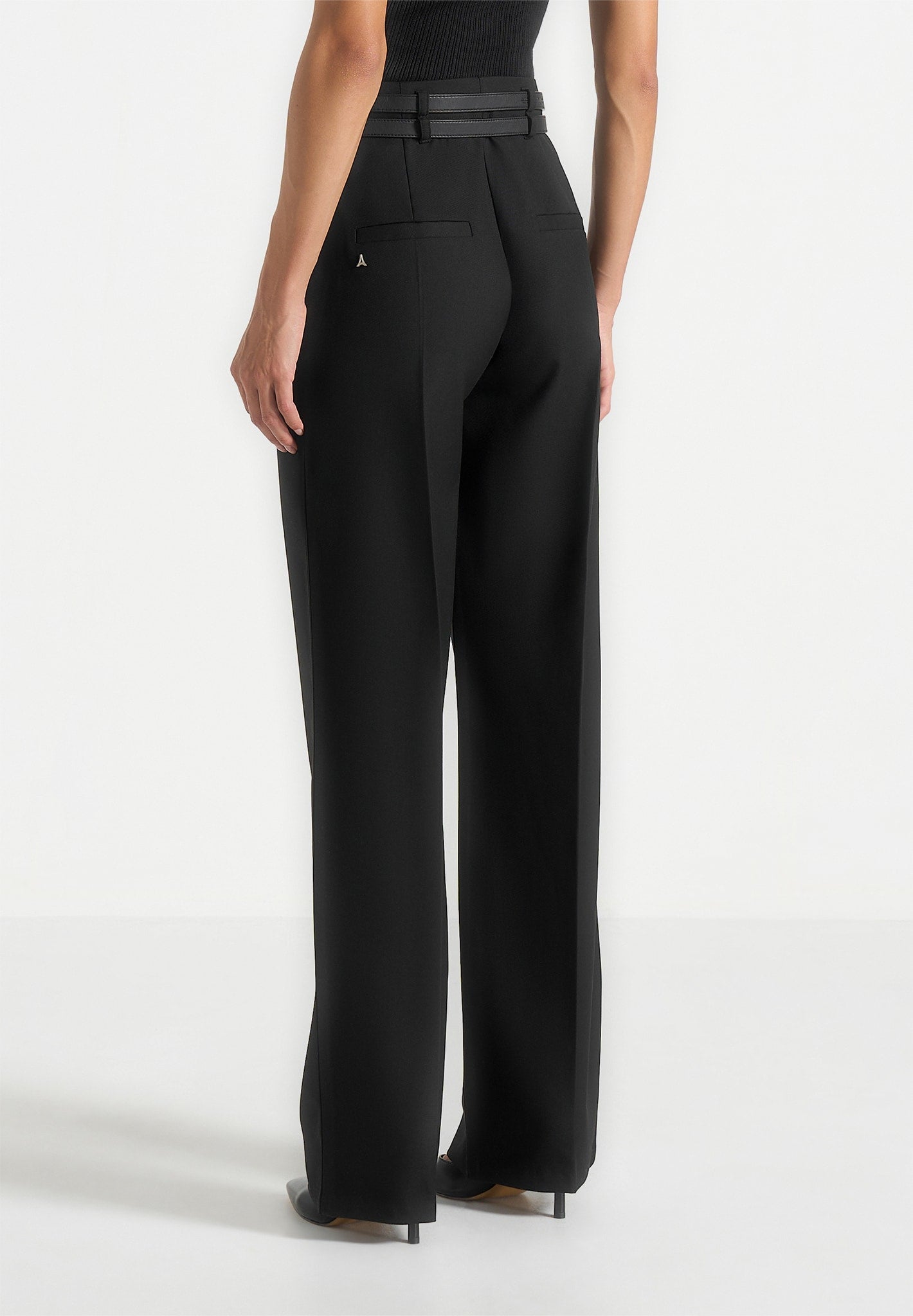 Pascale - Tailored Twin Belt Pants - Black