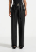 Pascale - Tailored Twin Belt Pants - Black