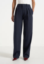 Julie - Pinstripe Twin Pleat Tailored Pants - Navy
