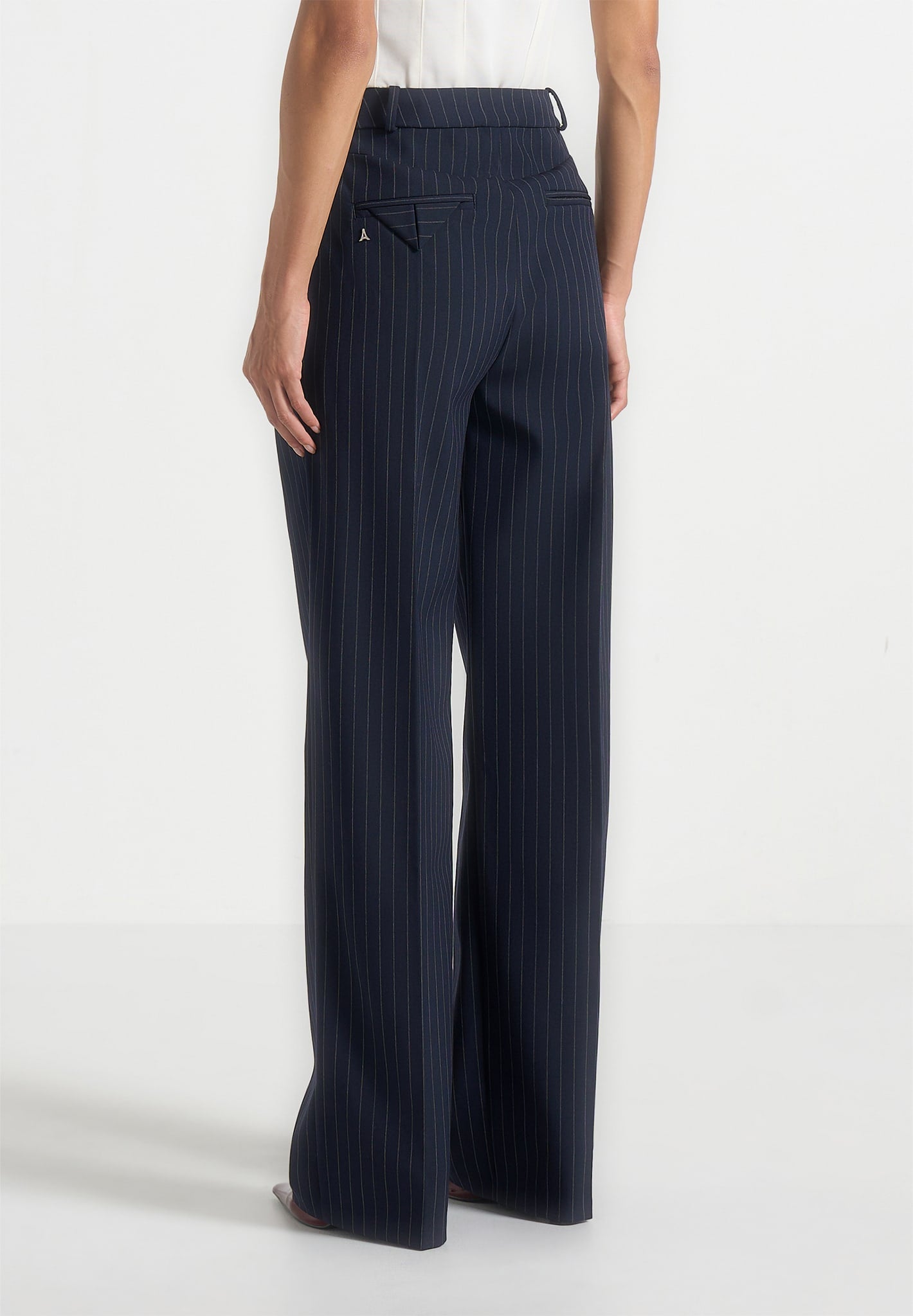 Julie - Pinstripe Twin Pleat Tailored Pants - Navy