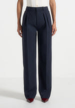 Julie - Pinstripe Twin Pleat Tailored Pants - Navy