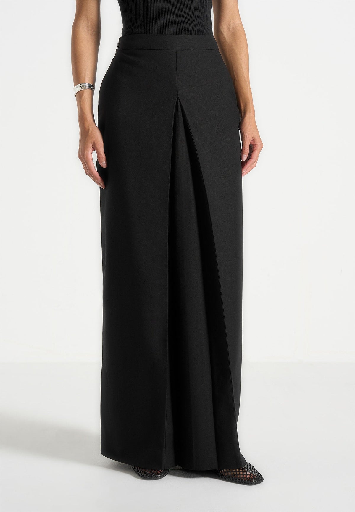 R⁠egine - Tailored A-Line Maxi Skirt - Black