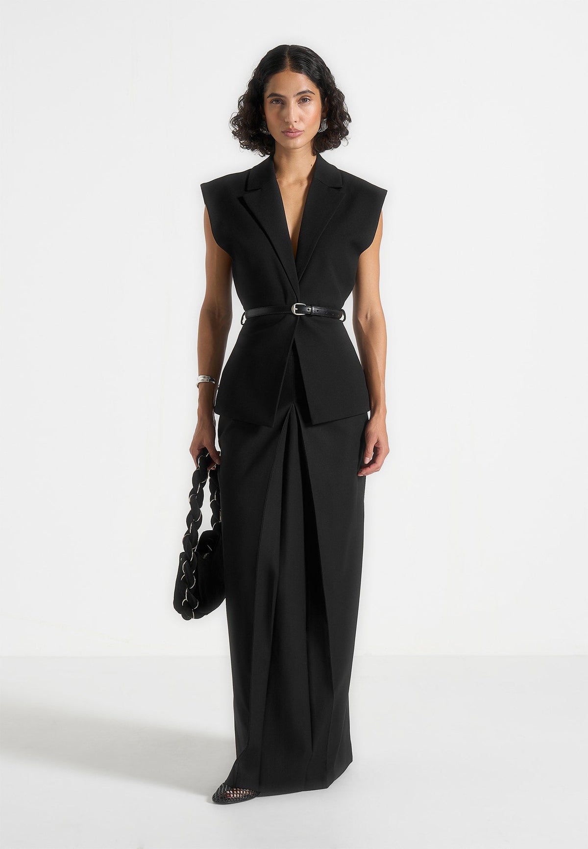 R⁠egine - Tailored A-Line Maxi Skirt - Black