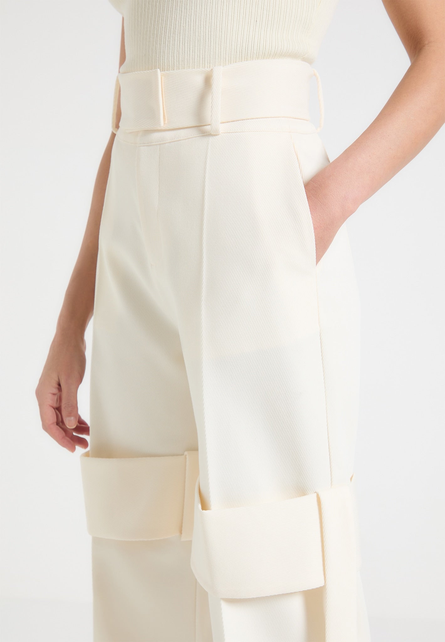 Isabelle - Tailored Belted Strap Detail Pants - Off White