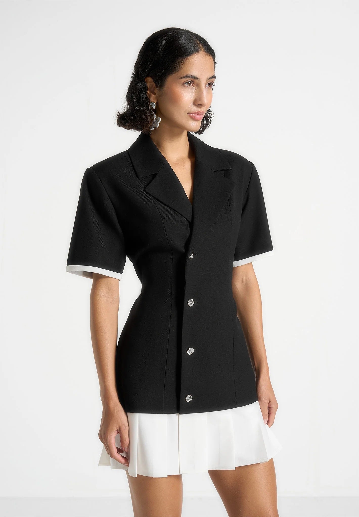 baya-tailored-cinch-waist-pleated-blazer-dress-black