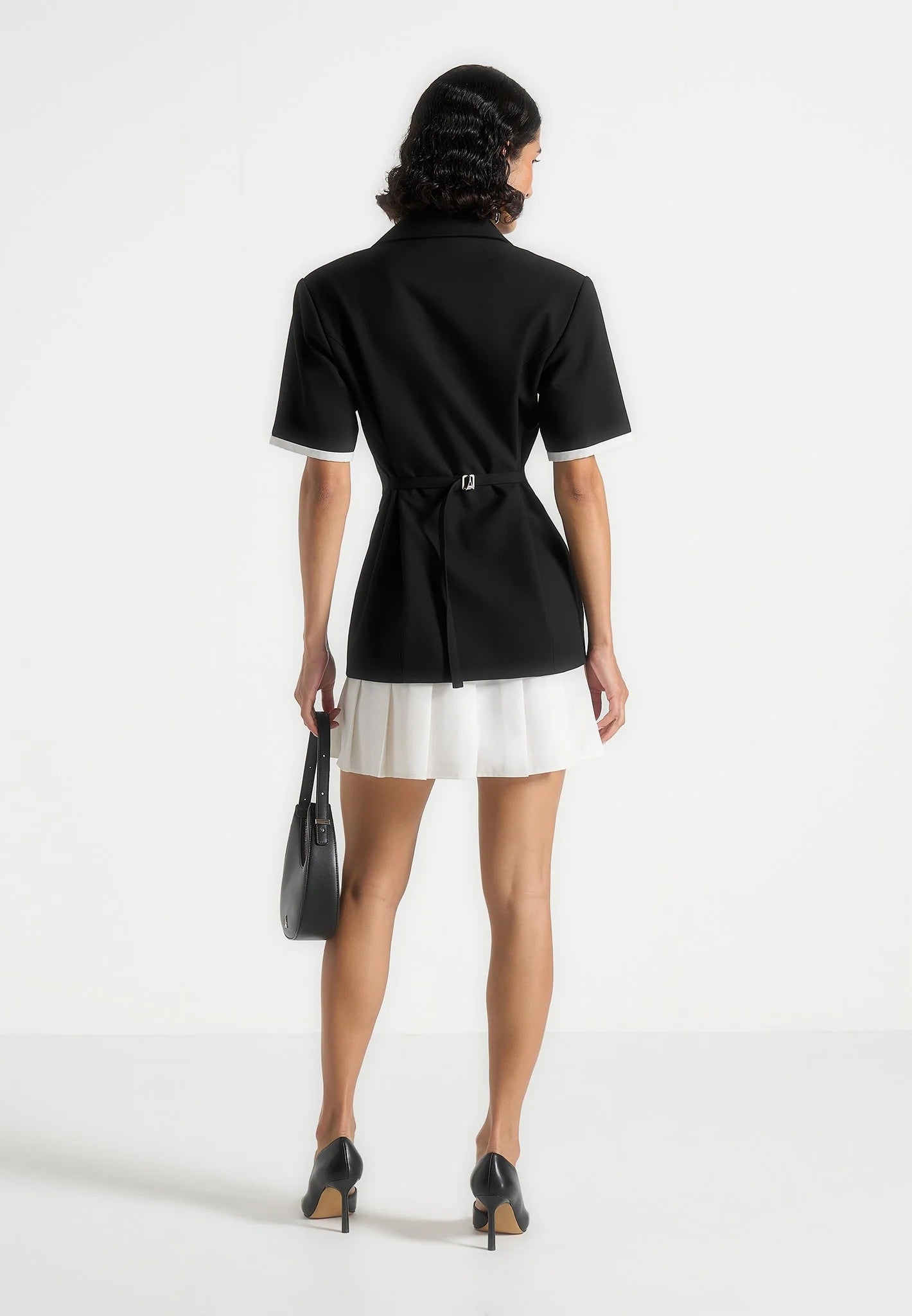 baya-tailored-cinch-waist-pleated-blazer-dress-black