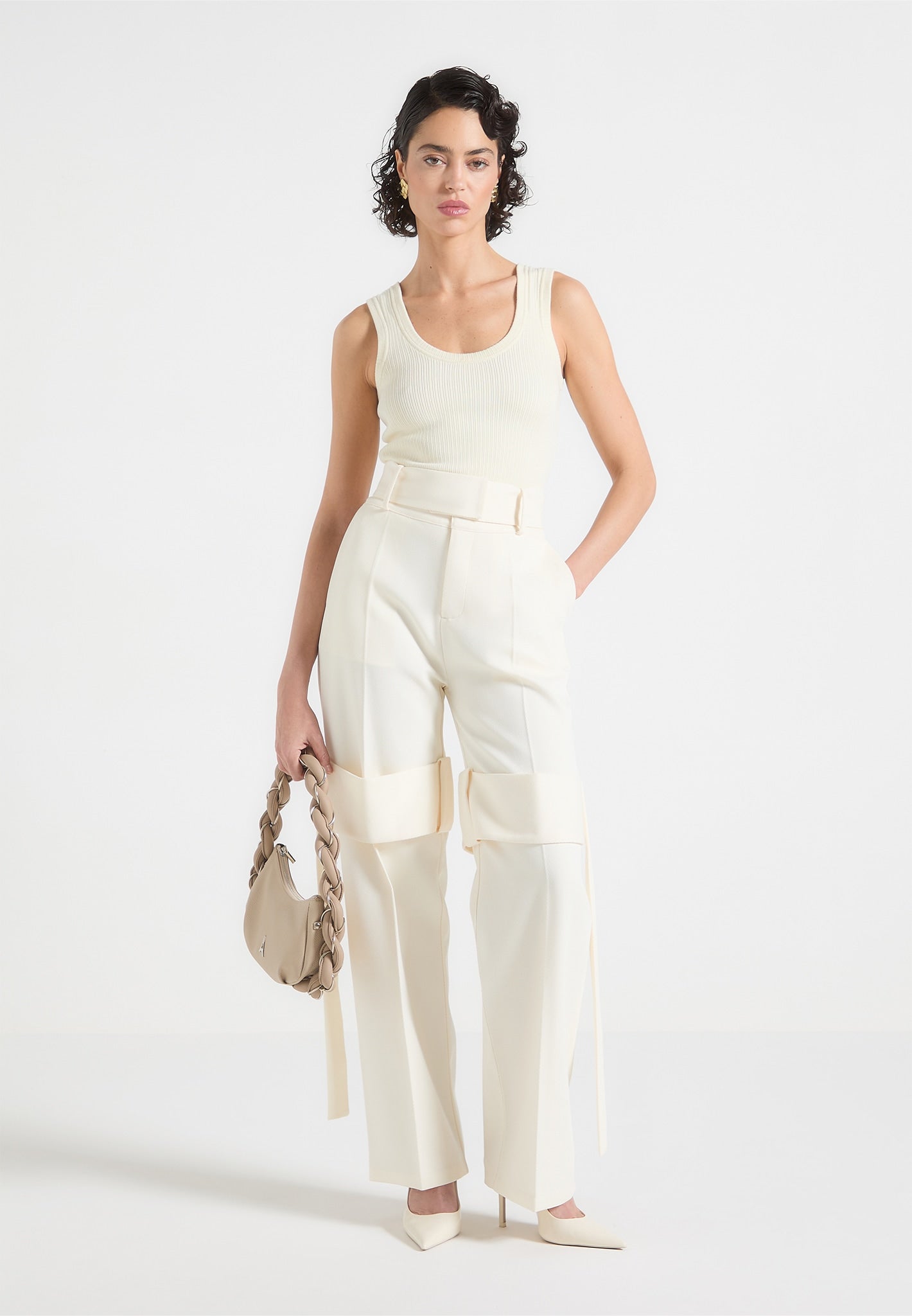Isabelle - Tailored Belted Strap Detail Pants - Off White