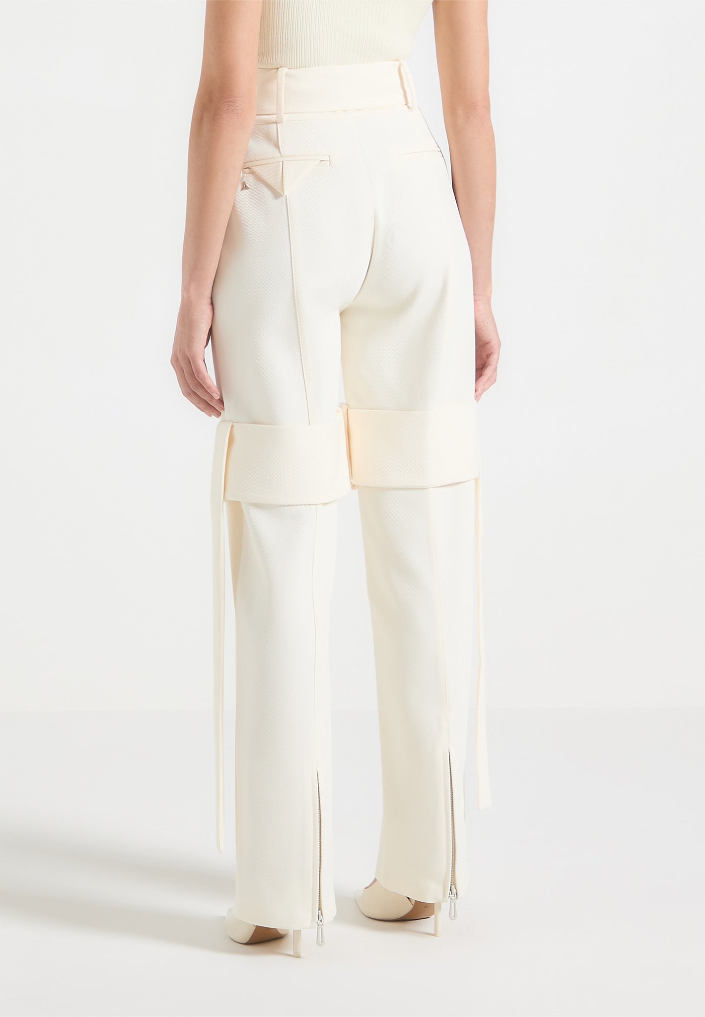 Isabelle - Tailored Belted Strap Detail Pants - Off White