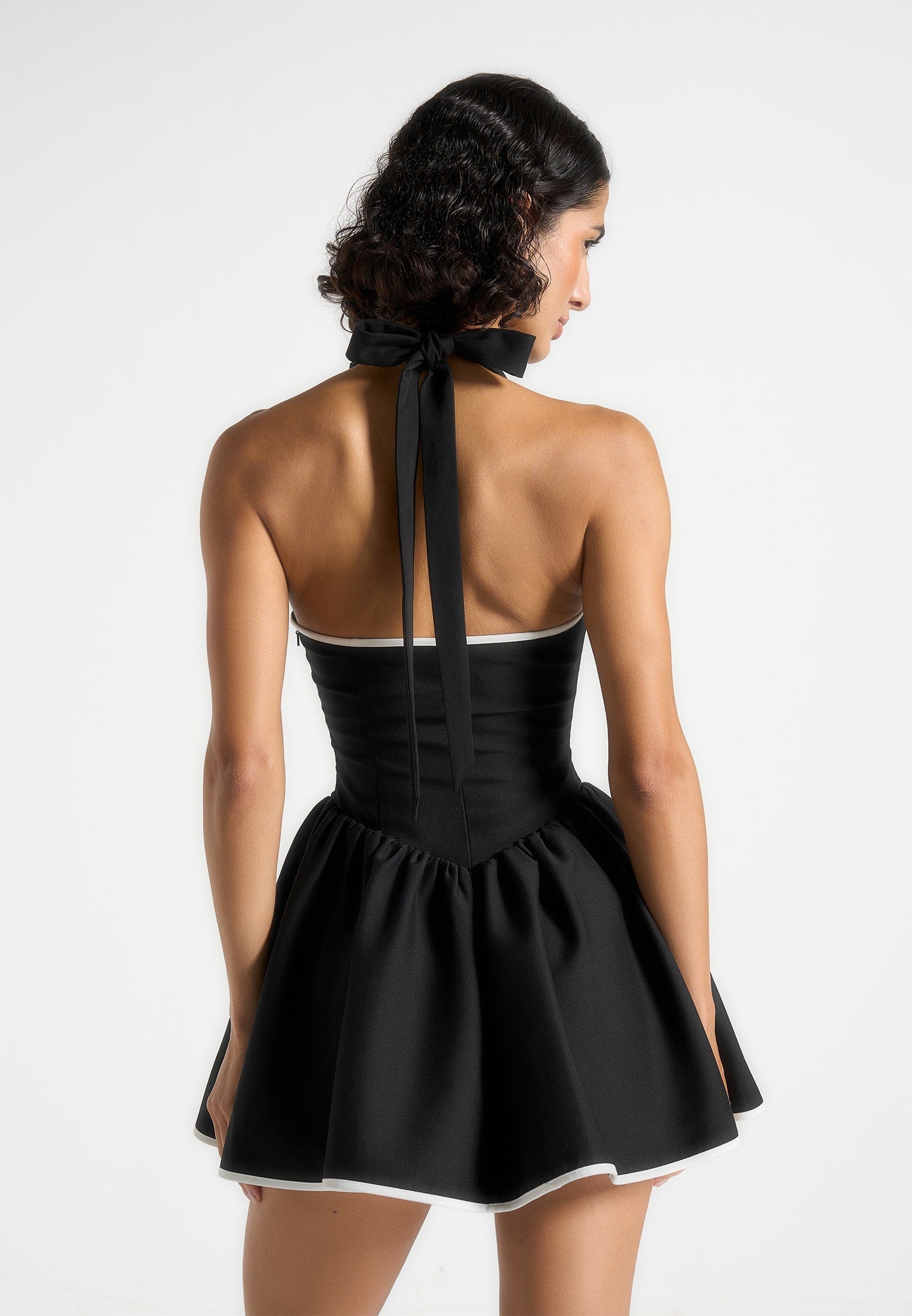 Roxana - Halter Neck Belted Mini Dress - Black