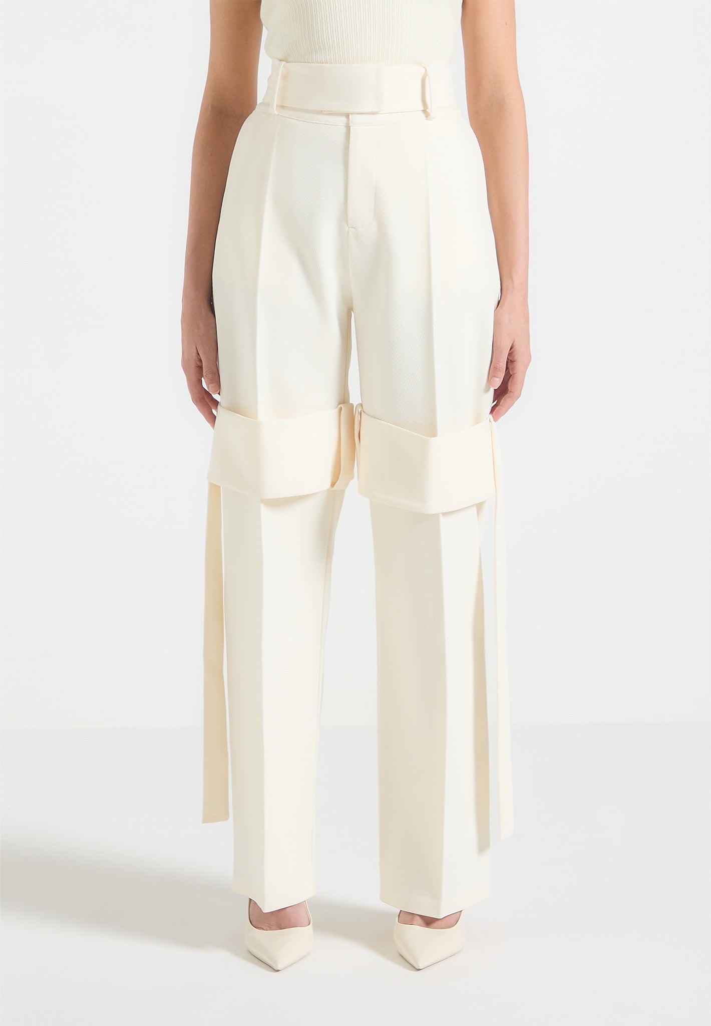 Isabelle - Tailored Belted Strap Detail Pants - Off White