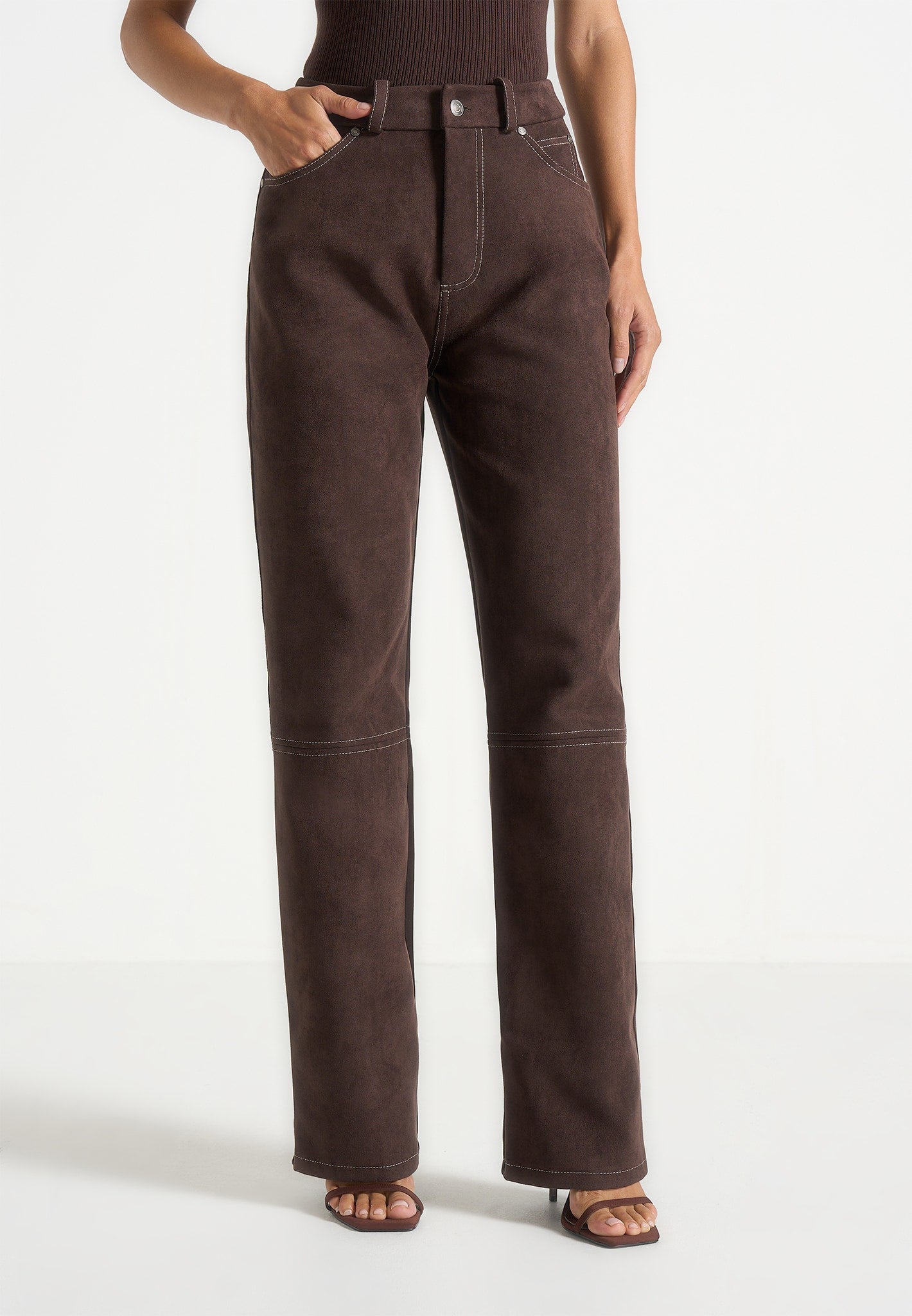 Kalie - Suede Pants- Brown