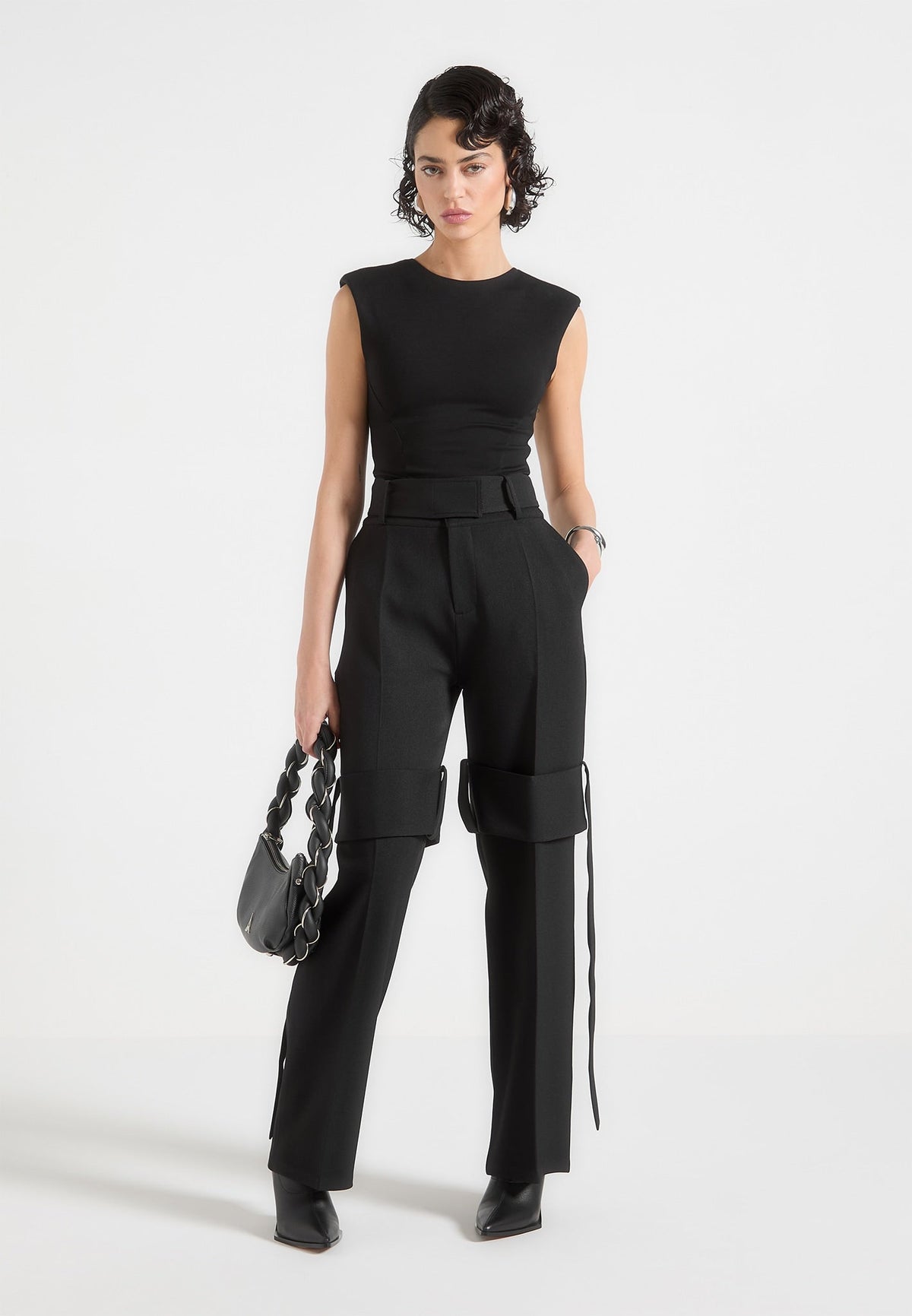 Isabelle - Tailored Belted Strap Detail Pants - Black