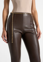 Ninon - Leather Fit And Flare Leggings With Chain - Brown