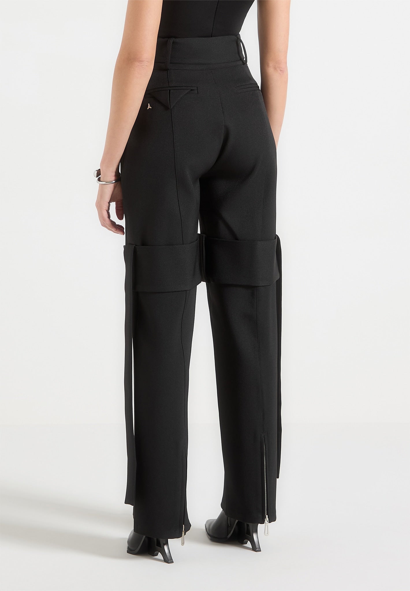 Isabelle - Tailored Belted Strap Detail Pants - Black