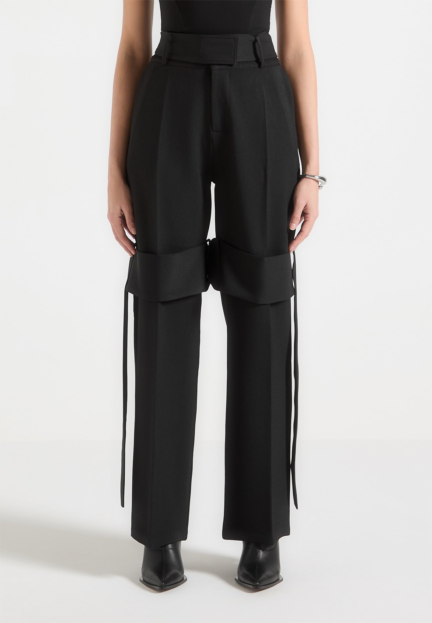 Isabelle - Tailored Belted Strap Detail Pants - Black