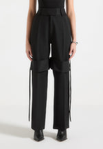 Isabelle - Tailored Belted Strap Detail Pants - Black