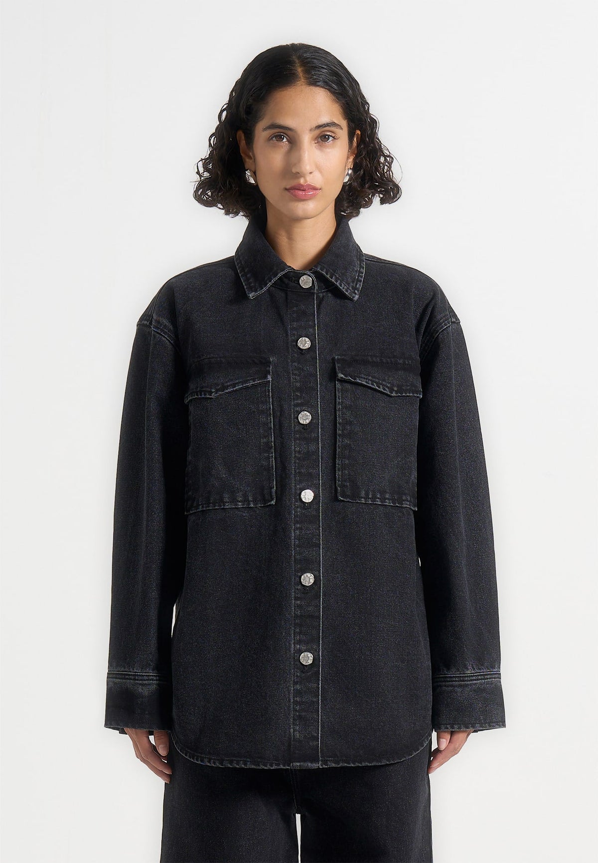 Joy - Oversized Denim Shirt - Washed Black