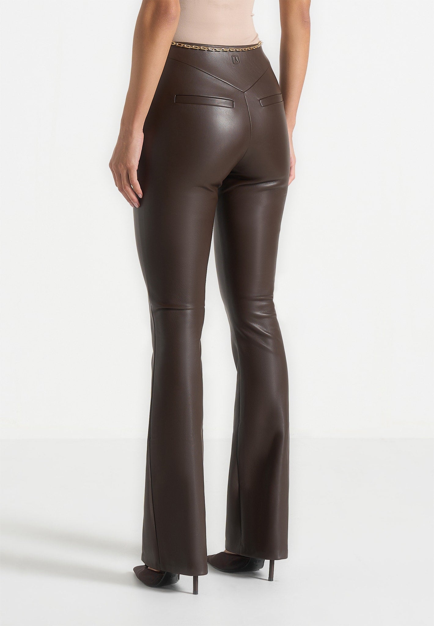 Ninon - Leather Fit And Flare Leggings With Chain - Brown