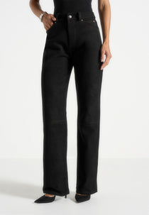 Kalie - Suede Boyfriend Jeans - Black