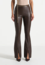 Ninon - Leather Fit And Flare Pants With Chain - Brown