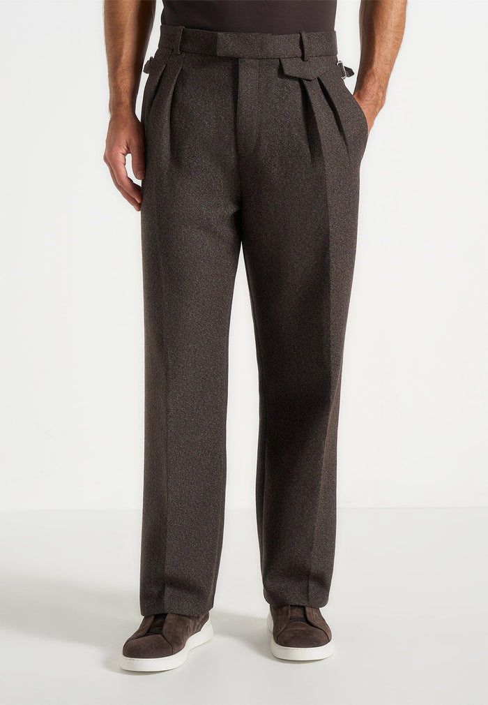 pierre-twin-pleat-melange-tailored-trousers-brown