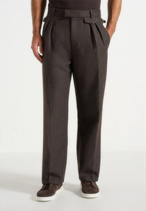 Pierre - Twin Pleat Melange Tailored Pants - Brown