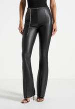 Ninon - Leather Fit And Flare Leggings With Chain - Black