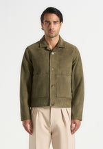 Michel - Suede Jacket With Revere Collar - Olive