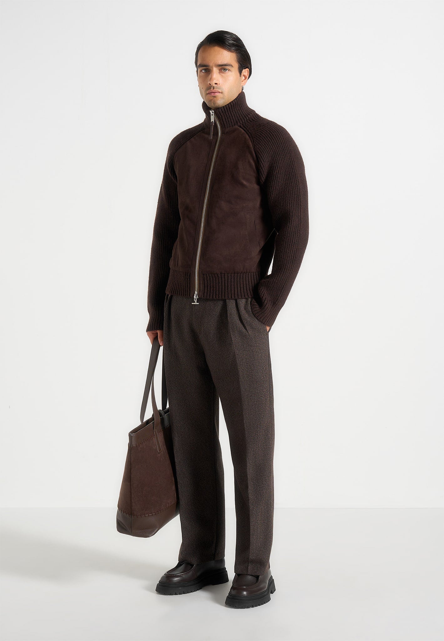 pierre-twin-pleat-melange-tailored-trousers-brown