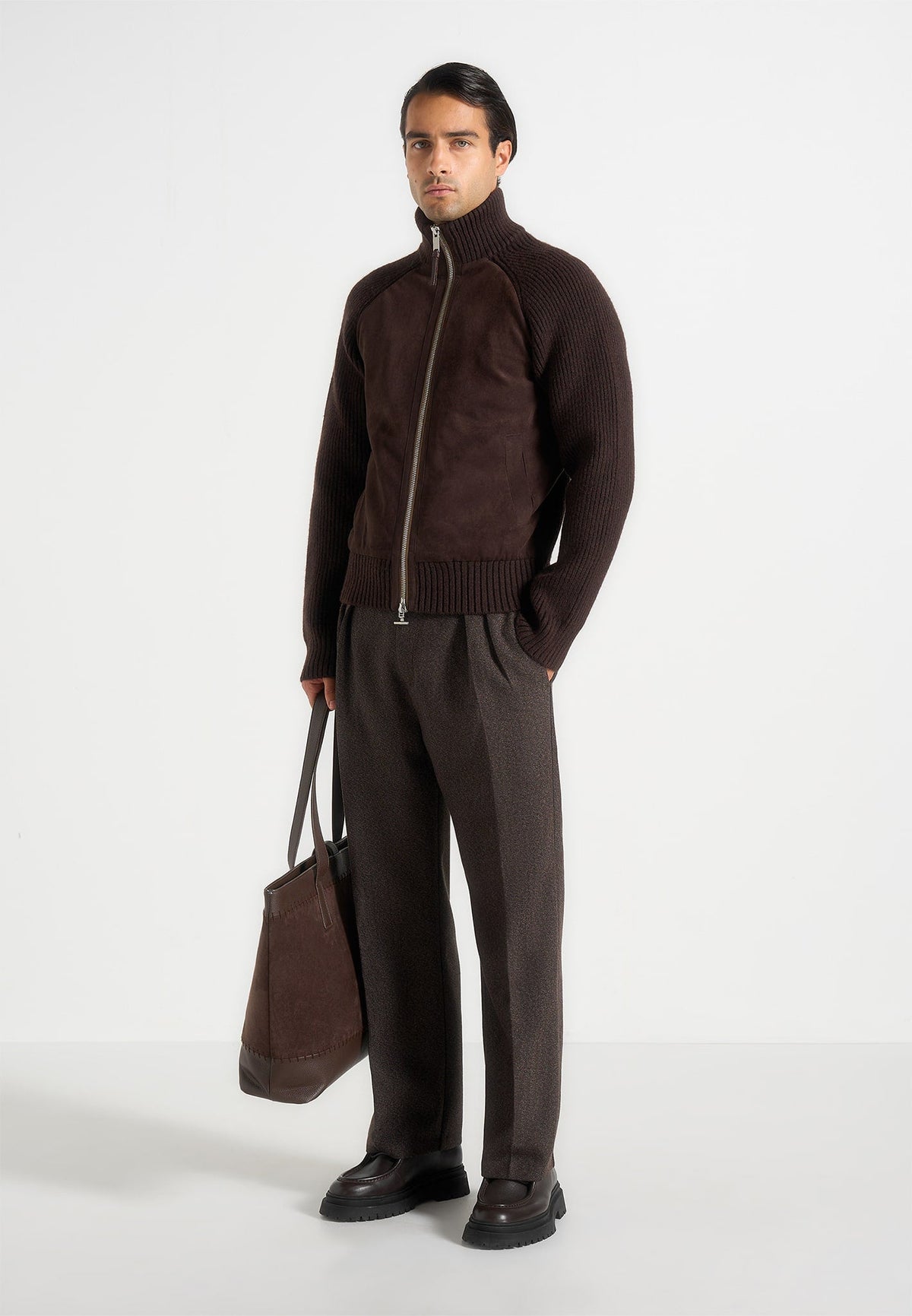 Pierre - Twin Pleat Melange Tailored Pants - Brown