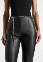Ninon - Leather Fit And Flare Pants With Chain - Black