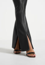 Ninon - Leather Fit And Flare Pants With Chain - Black