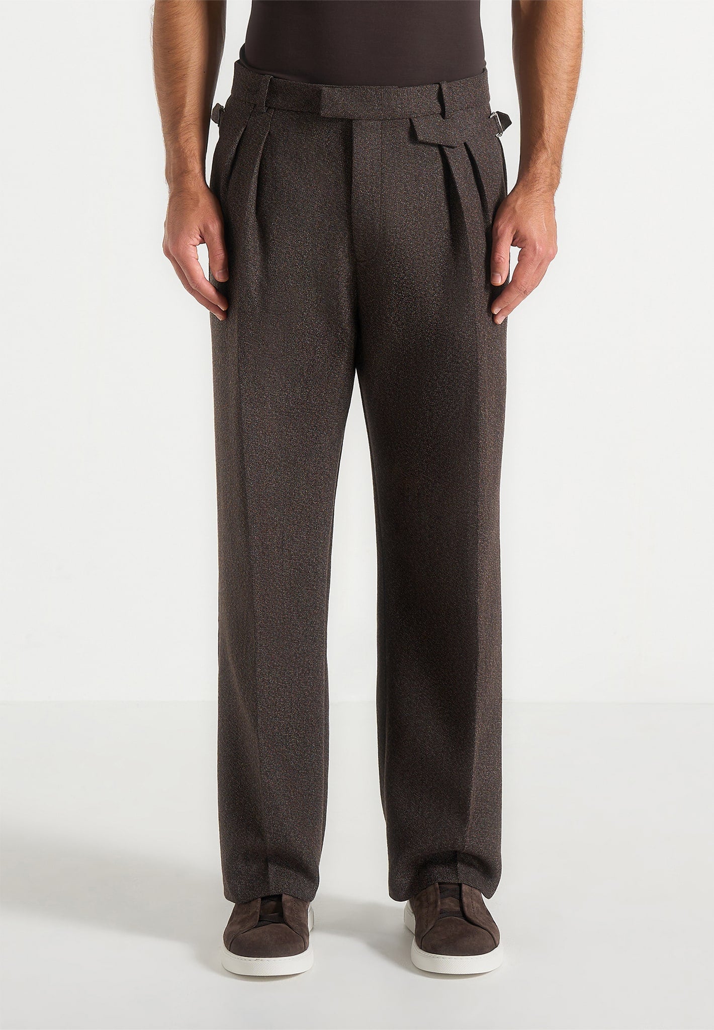 pierre-twin-pleat-melange-tailored-trousers-brown