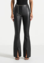 Ninon - Leather Fit And Flare Pants With Chain - Black