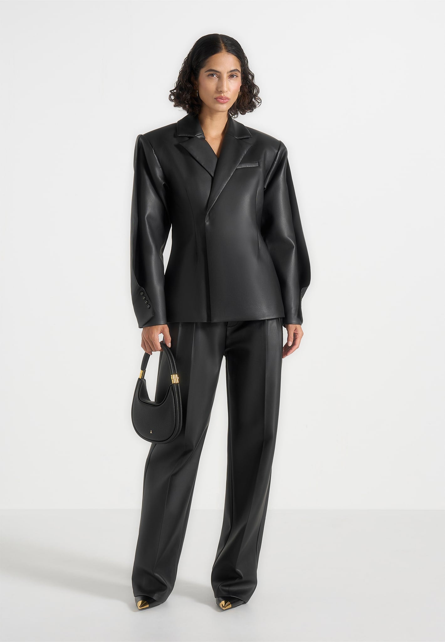 marie-twist-sleeve-leather-blazer-with-belt-black